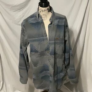 Blue Patterned Button-Up Shirt